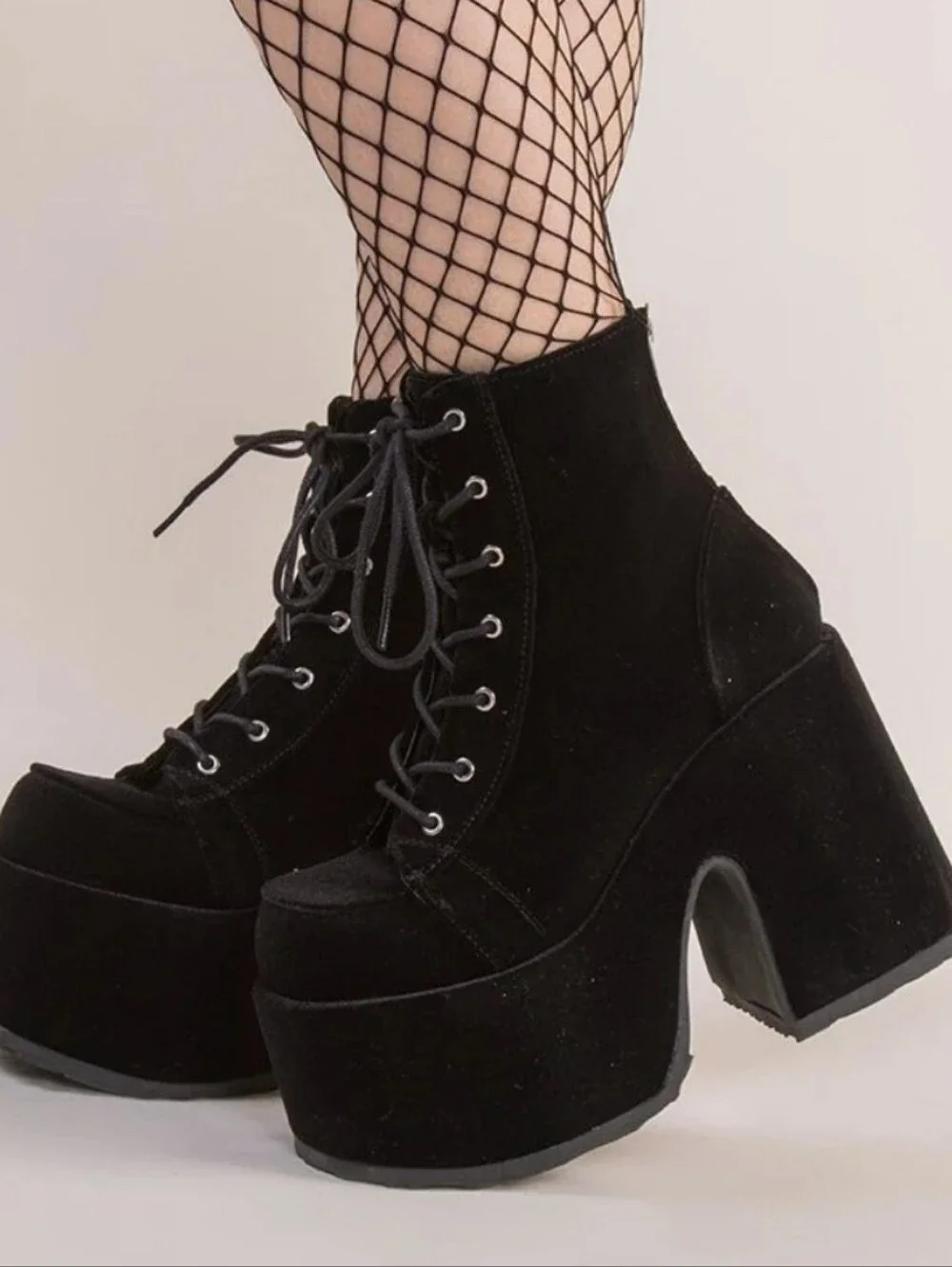 DEMONIA - Camel 203 - Black Velvet Boots - Picture 9 of 9